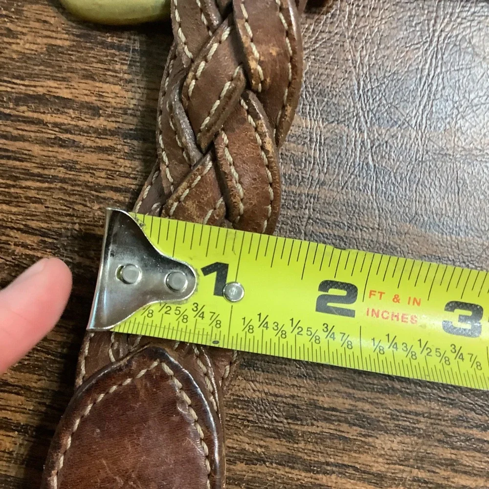 Gap‎ Braided Leather Belt Brown Woven Solid Brass Buckle Men Small Vintage Style